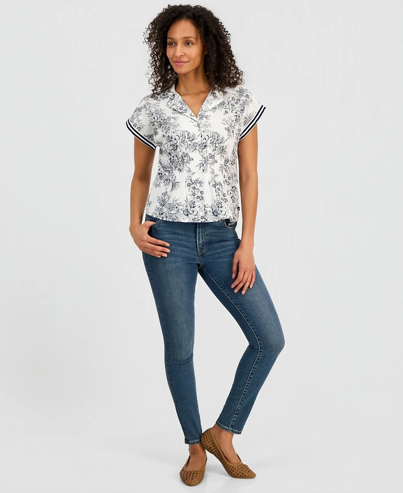 Nautica Women's Cotton Toile Button-Front Blouse