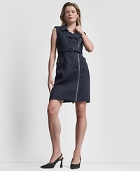 Dkny Petite Hopsack Moto Sleeveless Dress
