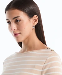 Rafaella Petite Stripe Button Detail Boat Neck Top
