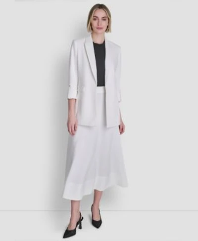 Dkny Womens Mixed Media Sleeveless Sweater Textured Crepe Midi Skirt Open Front Jacket