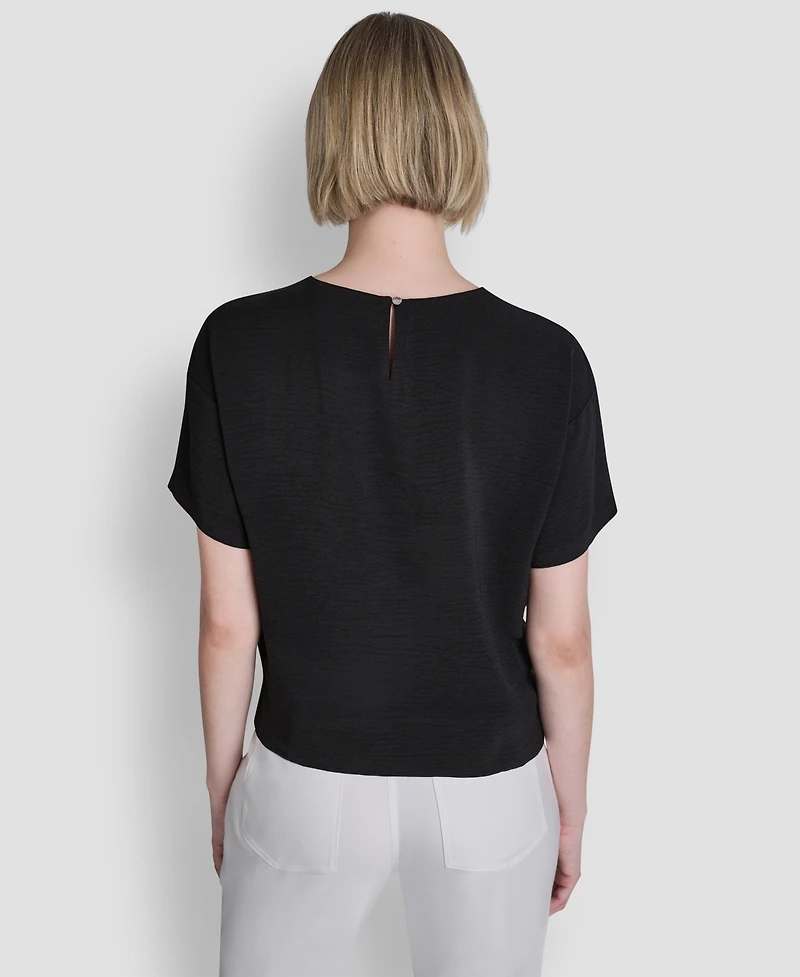 Dkny Women's Textured Woven Short-Sleeve Crew Neck Top