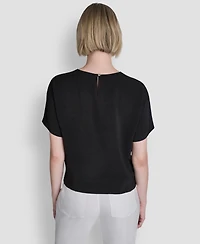 Dkny Women's Textured Woven Short-Sleeve Crew Neck Top