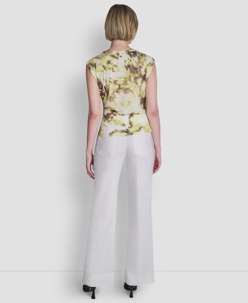 Dkny Women's Printed Knit Crew Neck Cap-Sleeve Top