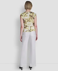 Dkny Women's Printed Knit Crew Neck Cap-Sleeve Top