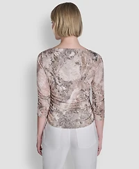 Dkny Women's Printed Tissue Knit Boat Neck Top