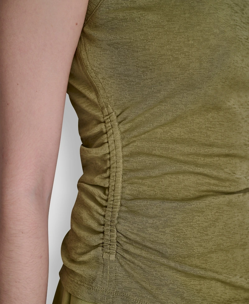 Dkny Women's Printed Tissue Knit Sleeveless Crew Neck Top