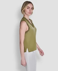 Dkny Women's Mixed Media V-Neck Sleeveless Sweater