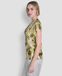 Dkny Women's Printed Woven Short-Sleeve V-Neck Blouse