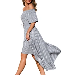 Cupshe Women's Off-the-Shoulder Tie-Front Asymmetric Midi Dress