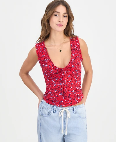 Madden Girl Juniors' Printed Ruched Sleeveless Top