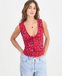 Madden Girl Juniors' Printed Ruched Sleeveless Top