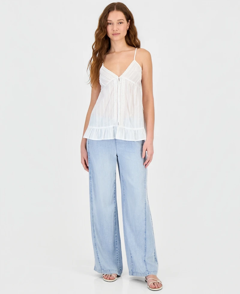 Self Esteem Juniors' Lace-Trim Pintuck Cotton Sleeveless Top