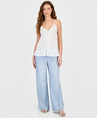 Self Esteem Juniors' Lace-Trim Pintuck Cotton Sleeveless Top
