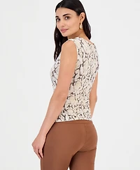 I.n.c. International Concepts Petite Printed Sleeveless Ruched Mesh Top, Macy's Exclusive