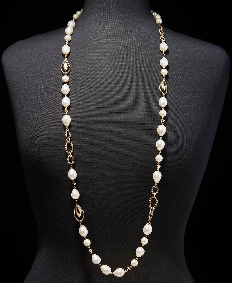 Anne Klein Baroque Imitation Pearl Textured Link 42" Strand Necklace