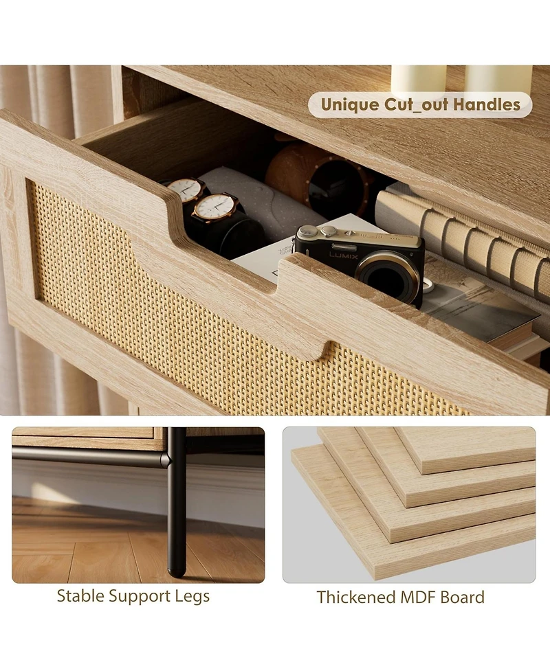 gaomon Rattan 5 Drawer Dresser for Bedroom, Modern Farmhouse Wooden Storage Cabinet with Legs, Dressers & Chests of Drawers for Bedroom, Living Room