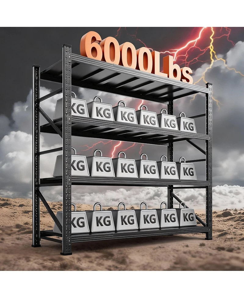 Yigii Heavy Duty79" W x 70" H Garage Shelving, 4-Tier, Adjustable, 6000 lbs Capacity