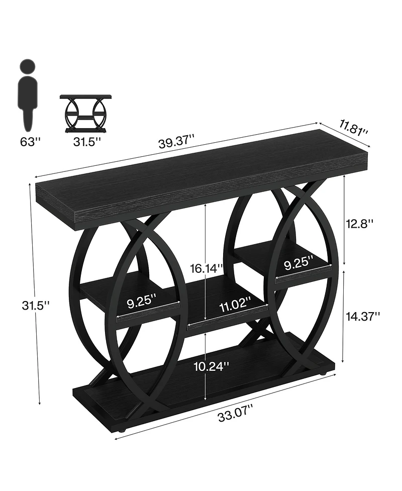 Tribesigns 39.4" Console Table, Industrial 4-Tier Sofa Table Entryway with Storage Shelves, Narrow Wood Accent Tables Metal Frame for Small