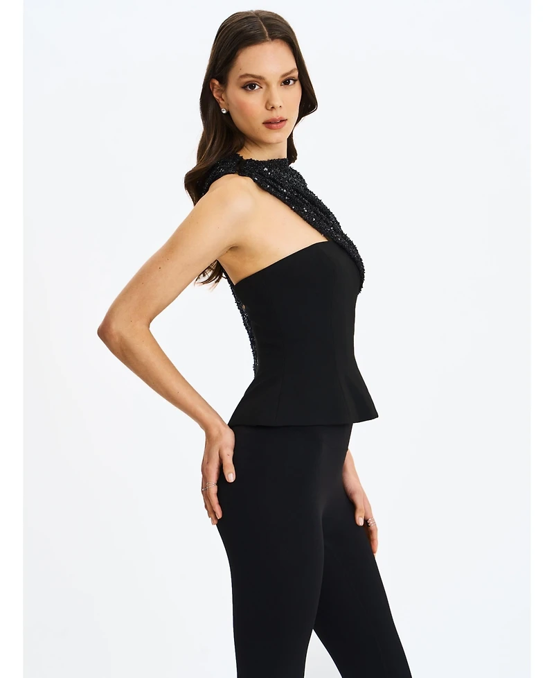 Miss Circle Women's Quinette Peplum Top with Beaded Asymmetrical Cape