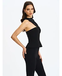 Miss Circle Women's Quinette Peplum Top with Beaded Asymmetrical Cape