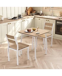 gaomon Modern 3 Piece Dining Table Set for 2 – Metal Frame, Wood Grain Tabletop, Wooden Cushion Chairs