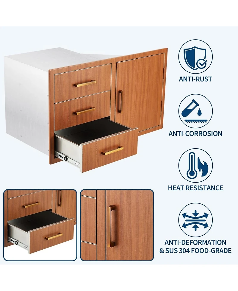 gaomon PeakPursuit Stainless Steel Outdoor Kitchen Door Drawer Combo - Triple Drawers & Access Door
