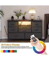 gaomon 47" Particleboard, Iron Frame 8-Drawer Tv Stand, Led Media Console with Power Outlet