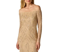 Adrianna Papell Sequin Off-The-Shoulder Gown