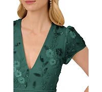 Adrianna Papell Women's V-Neck Beaded Mesh Minidress