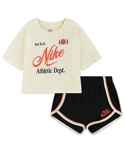 Nike Girls' Toddler 2T-4T Tennis Lifestyle Crewneck T-Shirt and Shorts, 2-Piece Set