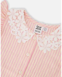 Deux par Big Girls Stripes with Crochet Collar Sleeveless Shirt