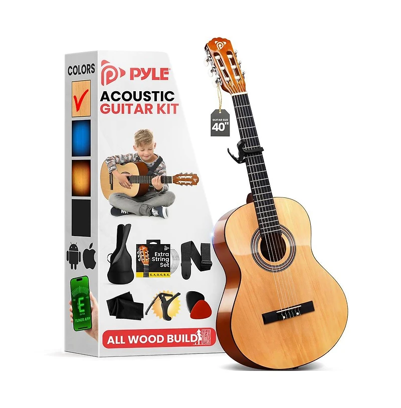 Pyle 39" 6-String Classical Acoustic Guitar for Beginners & Adults with Accessory Kit, Natural Finish