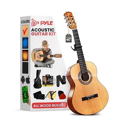 Pyle 39" 6-String Classical Acoustic Guitar for Beginners & Adults with Accessory Kit, Natural Finish