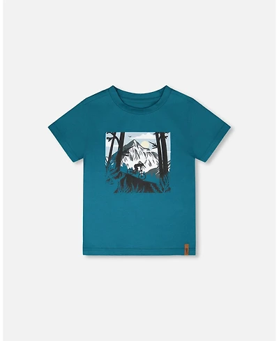 Deux par Toddler Boys Atlantic Green Printed Cotton Jersey T Shirt