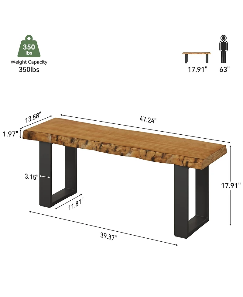 Tribesigns 47" Solid Wood Entryway Bench, Industrial Wooden Shoe Bench with Metal Legs, Narrow Long End of Bed Bench