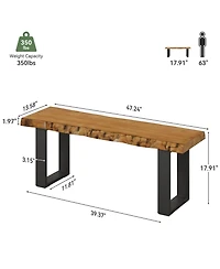 Tribesigns 47" Solid Wood Entryway Bench, Industrial Wooden Shoe Bench with Metal Legs, Narrow Long End of Bed Bench