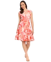 London Times Women's Cap-Sleeve Fit and Flare Dress