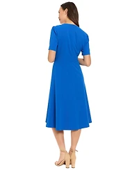 London Times Women's V-Neck Side Tab Midi Dress