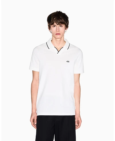 A|X Armani Exchange Men's Short Sleeve Pique Johhny Collar Polo Shirt with Tipping