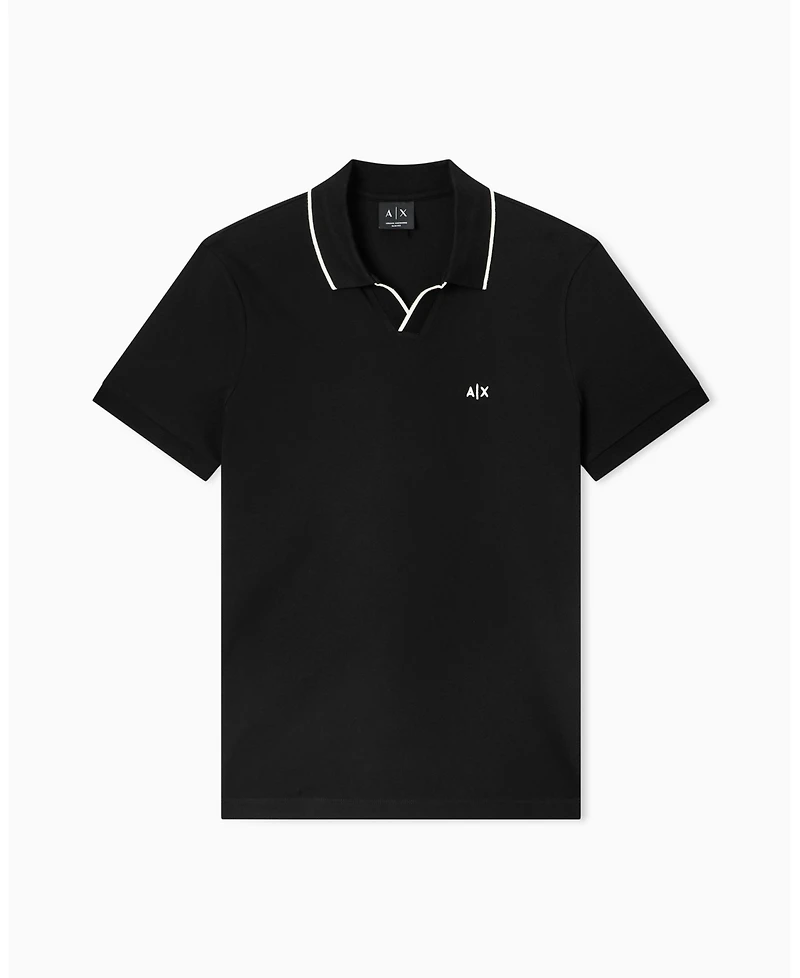 A|X Armani Exchange Men's Short Sleeve Pique Johhny Collar Polo Shirt with Tipping