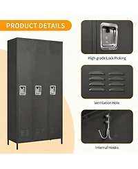 Yigii 3-Door Steel Employee Locker with Spacious Storage for Various Uses