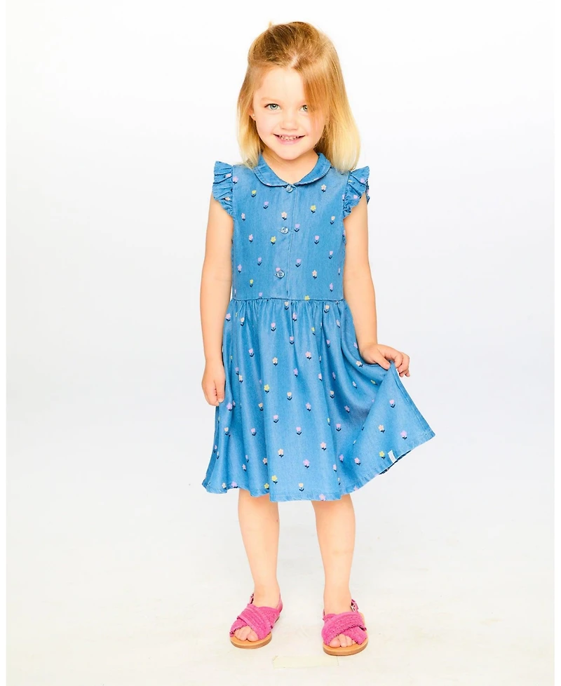 Deux par Toddler Girls Sleeveless Button Down Dress Blue Flower Print
