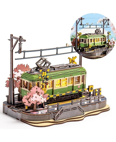 Robotime 3D Wooden Puzzles for Adults-Sakura Journey Tram, Model Car Kits Building Set for Adults, Diy Hobby Craft Kits Creative Gift