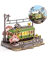 Robotime 3D Wooden Puzzles for Adults-Sakura Journey Tram, Model Car Kits Building Set for Adults, Diy Hobby Craft Kits Creative Gift