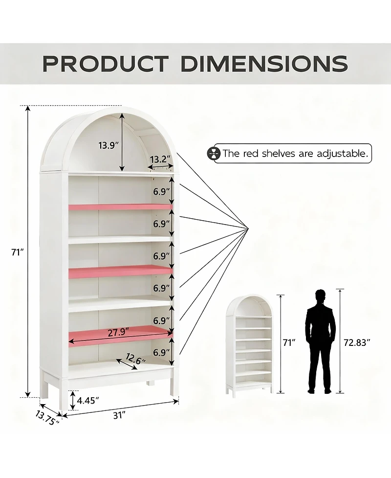 Yigii Arched Book Shelves with Adjustable for Space-Efficient Storage