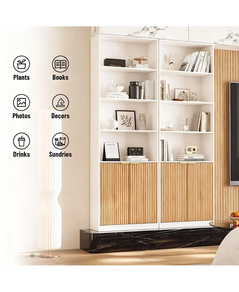 Yigii 72" Tall Bookshelf with 6 Shelves & Cabinets for Home Decor