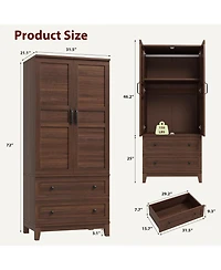 Armoire Wardrobe Closet with 2 Drawers,72 in Wooden Wardrobe Cabinet with Hanging Rod