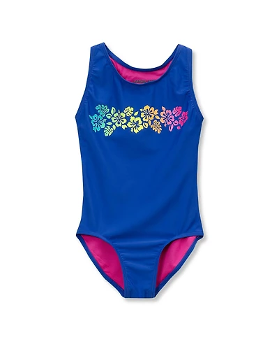 Lands' End Girls Chlorine Resistant Sporty Racer Back One Piece Swimsuit