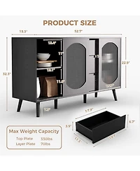 gaomon Sideboard Buffet Cabinet with Storage, Buffet Cabinet with Fluted Glass Sliding Doors and Drawers, Sideboard for Kitchen