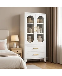 gaomon 73" Tall Pantry Cabinet, Metal Kitchen Storage Cabinet with Fluted Glass Doors & Adjustable Shelves for Kitchen, Bathroom, Living Room & O